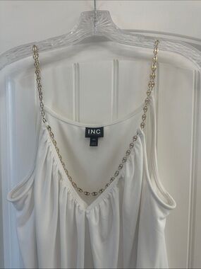 INC International Concepts White Sleeveless Top with Gold Chain Straps